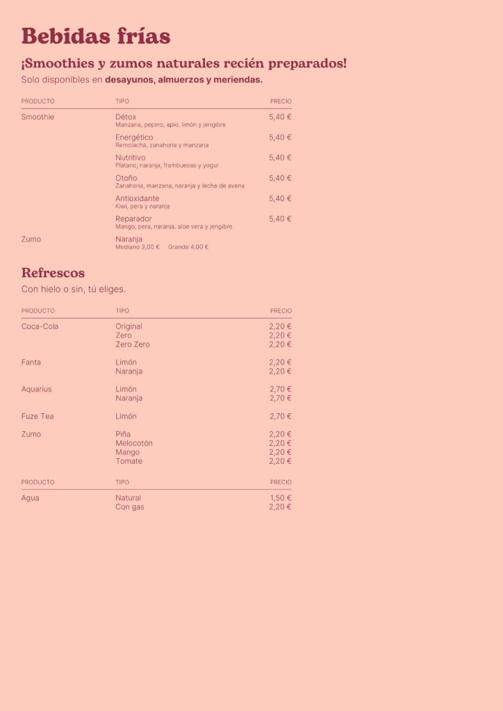 Lidora carta - Bebidas frías