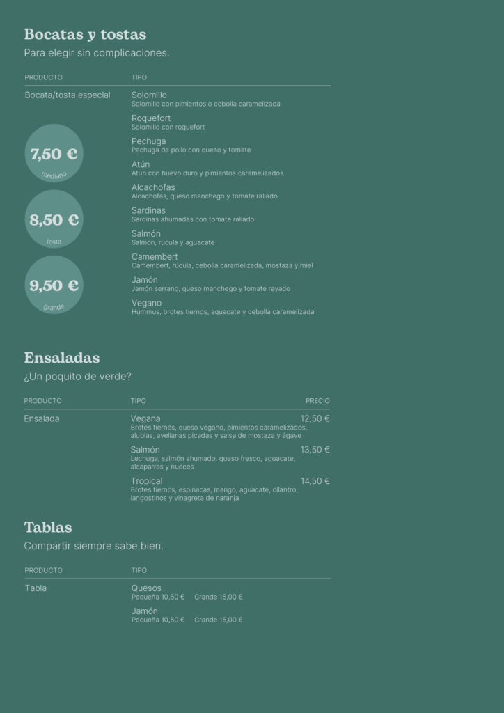 Lidora carta - Bocatas Tostas Ennsaladas y Tablas